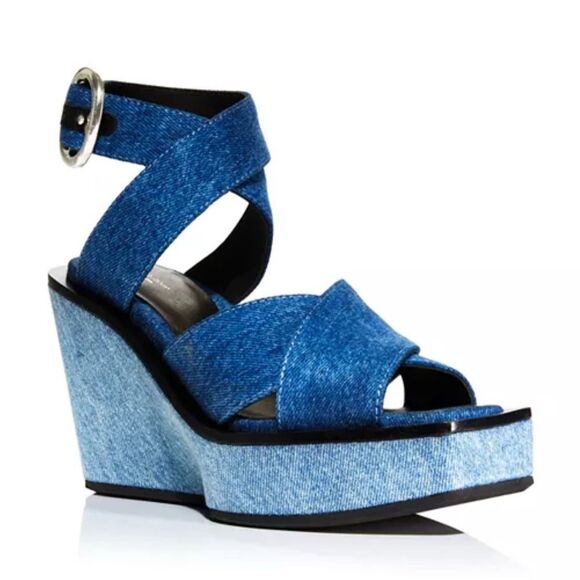 Rag & Bone Santiago Ankle Strap Platform Wedge Sandals Denim, New, Size US 8.5 - Picture 16 of 16